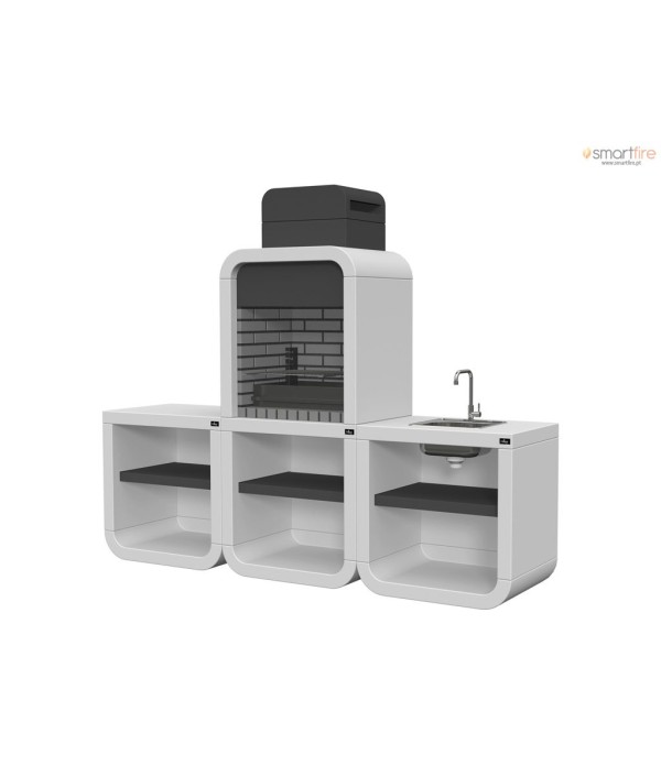 CHURRASQUEIRA CIMENTO MODULAR DESIGN CURVO COM BANCADA + TORNEIRA E LAVA LOUÇA